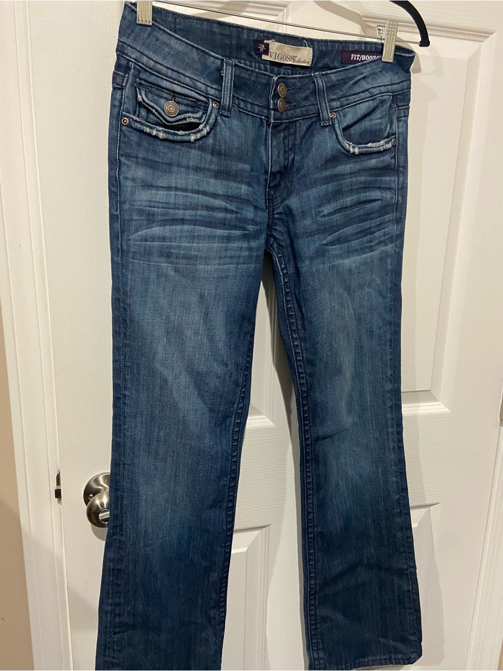 Vigoss Women's Blue Boot Cut Jeans - Mid Wash with Subtle Whiskering